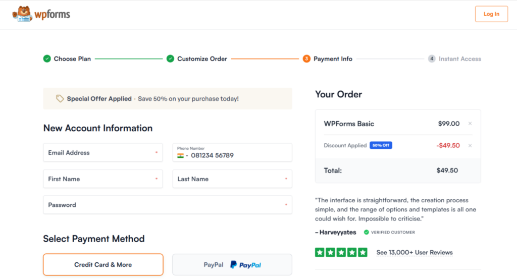 WPForm Checkout Page